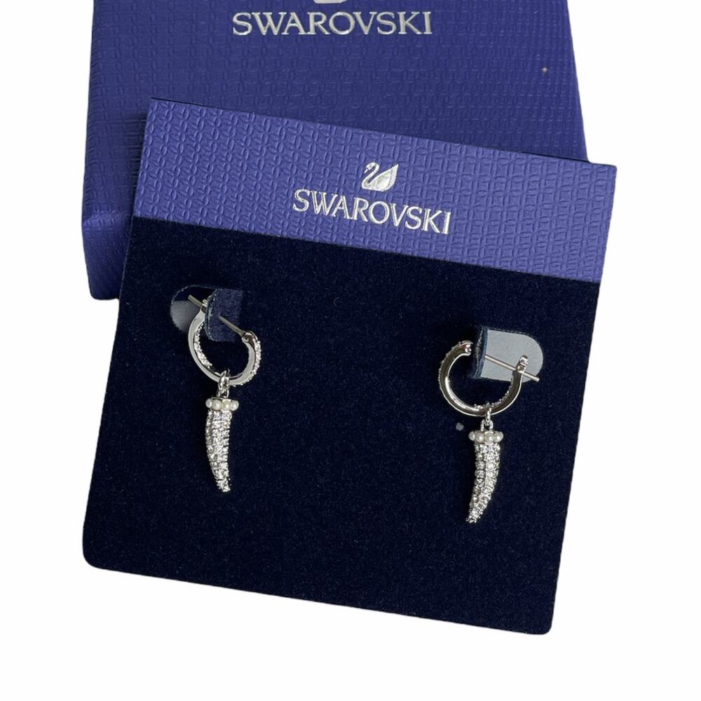 Swarovski Polar Bestiary Pave Crystal & Imitation Pearl Huggie Drop Earrings